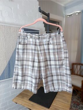 Billabong Tan Brown and Blue Plaid Shorts